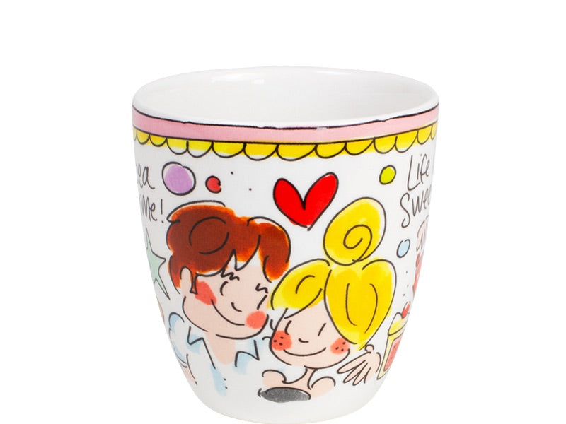 Blond Amsterdam Even Bijkletsen minimok met jongen en meisje, hartje en 'Life is sweet'.