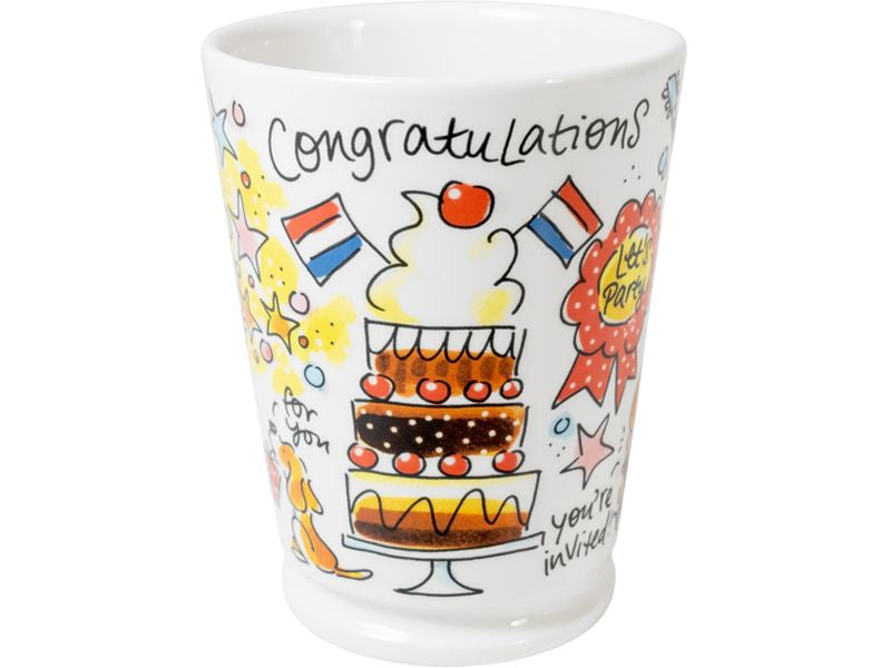 Blond Amsterdam Mazagran mok Congratulations met getekende taart en vlaggetjes