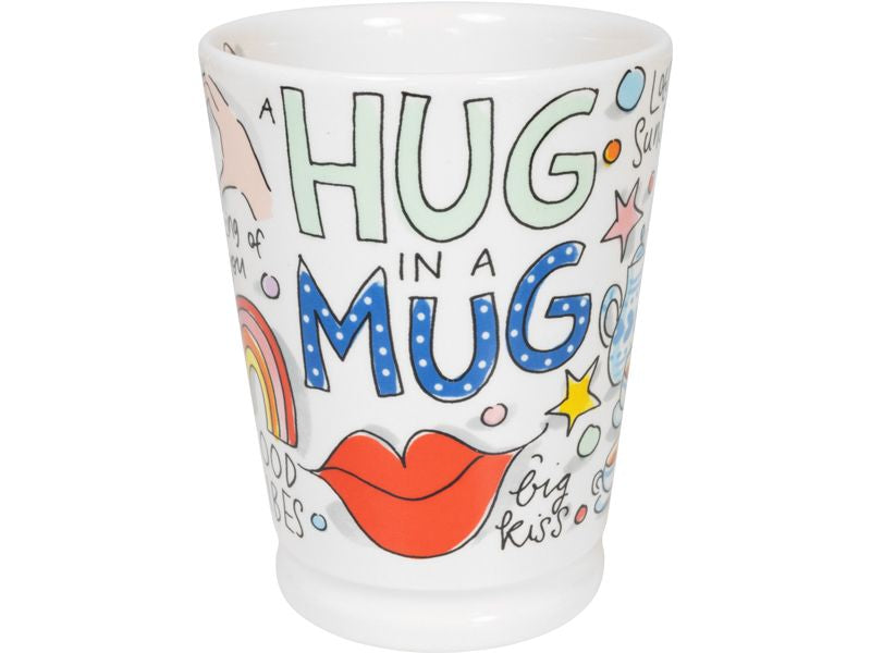 Blond Amsterdam Mazagran mok Hug in a Mug met grote letters, regenboog en rode lippen