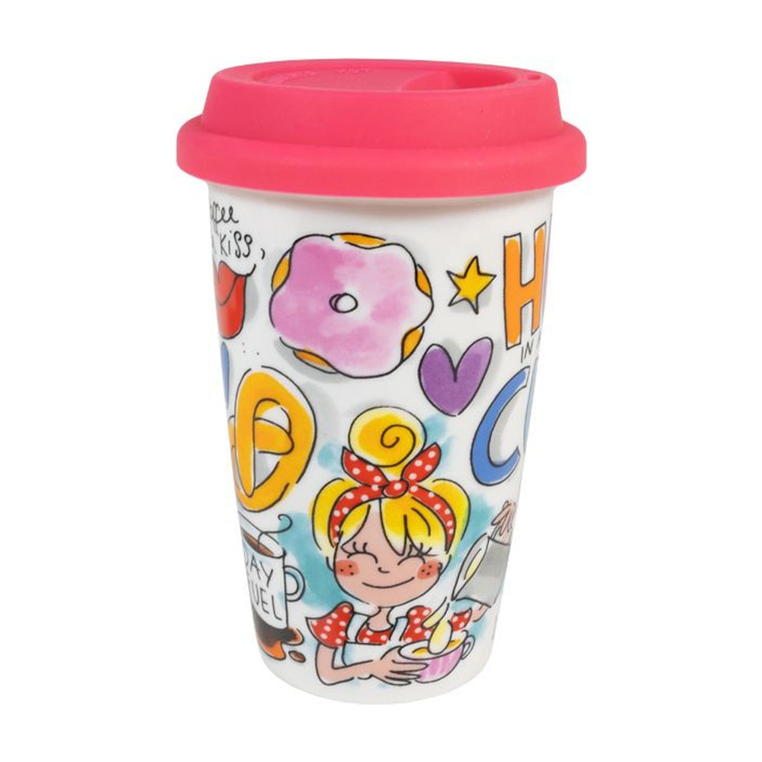 Blond Amsterdam Even Bijkletsen To Go Beker Hug in a Cup - 350 ml, zijaanzicht, ander deel van het dessin