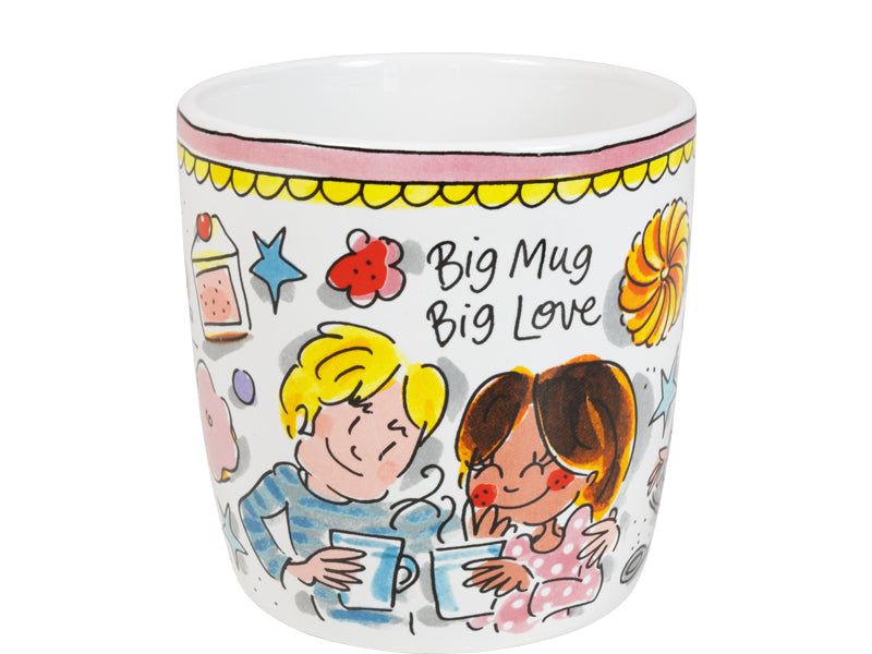 Blond Amsterdam Even Bijkletsen Cappuccino Mok Big Love - 500 ml, andere hoek met dessin
