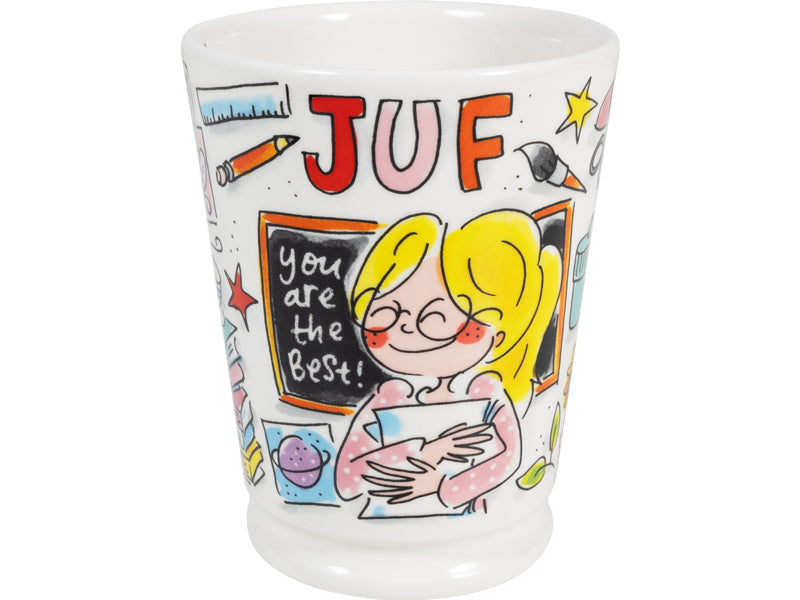 Blond Amsterdam Mazagran Mok Liefste Juf - 500 ml op witte achtergrond