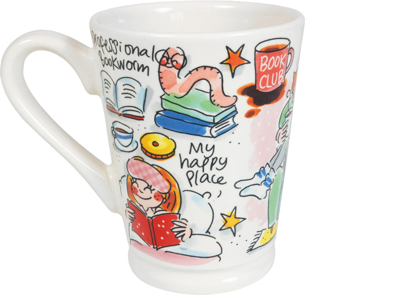 Blond Amsterdam mok met oor, boekenworm en tekst Professional bookworm en My happy place