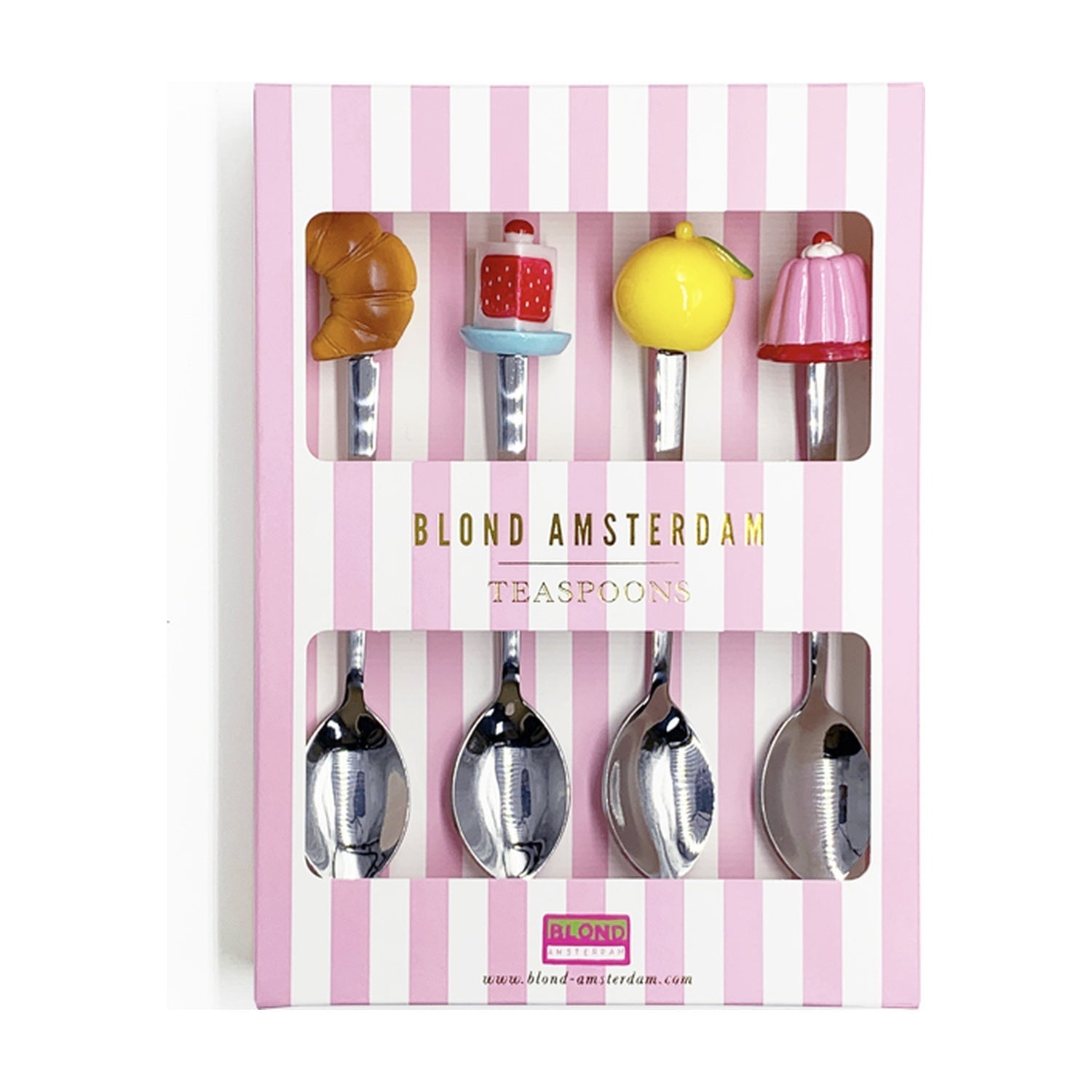 Blond Amsterdam Even Bijkletsen Theelepels 4-delig op witte achtergrond
