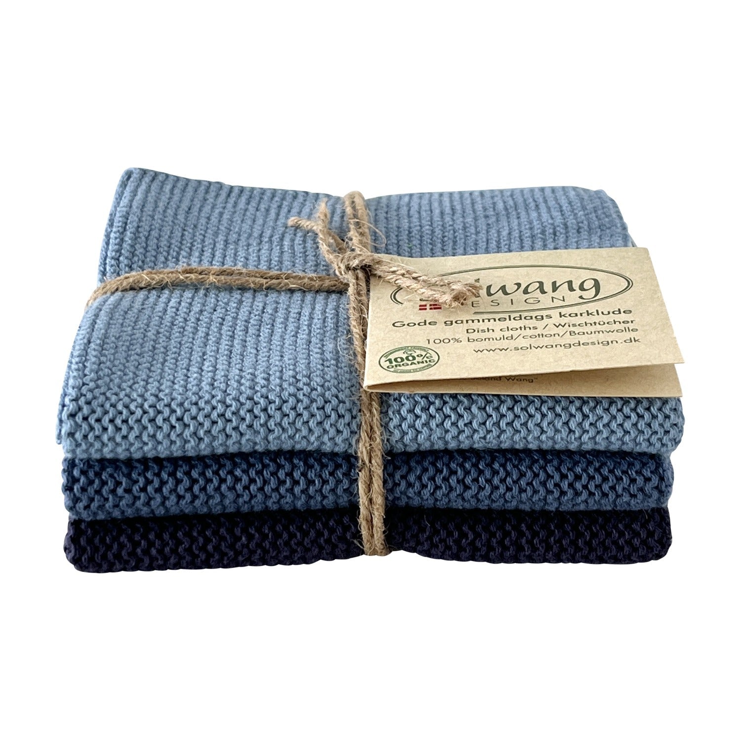 Solwang Design Vaatdoekjes set van 3 - Rustiek Blauw op witte achtergrond