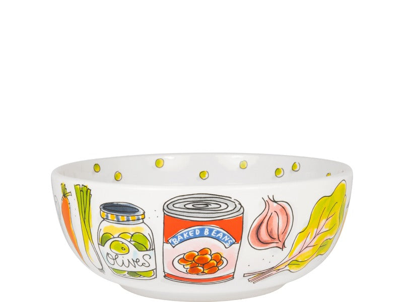 Blond Amsterdam Salad Icons Schaal met tekening van olijven, bruine bonen en knoflook