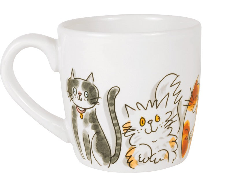 Blond Amsterdam Cappuccino Mok Cat Mix met tekening van een grijs-witte kat met halsbandje