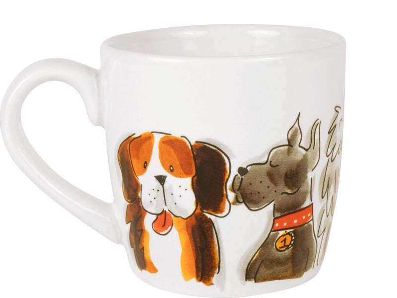 Blond Amsterdam Cappuccino Mok Dogs Mix met tekening van een beagle en een grijze hond met halsband