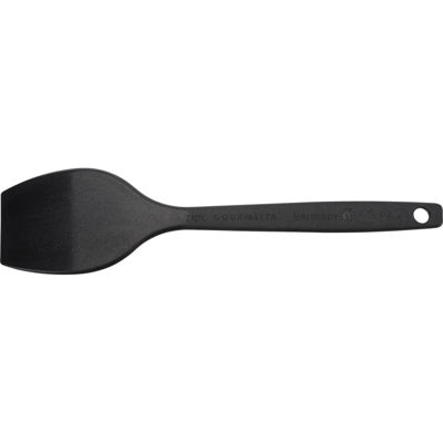 Westmark Gourmet Schrapers - 4 stuks, zwart, close-up van één spatelvormige schraper met opberggat in het handvat