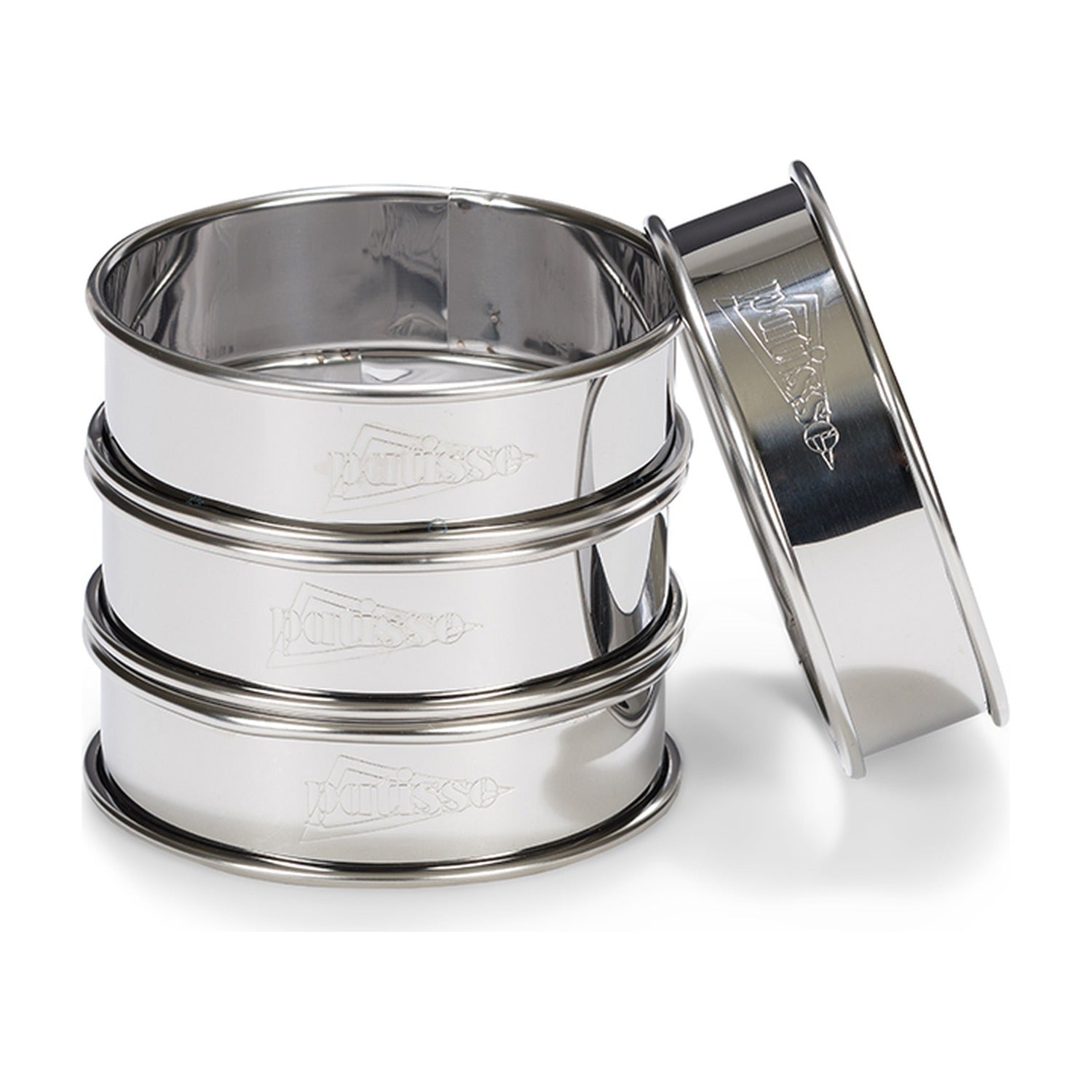Patisse Flan Ringen Rond RVS 4-delig - 8 cm op witte achtergrond