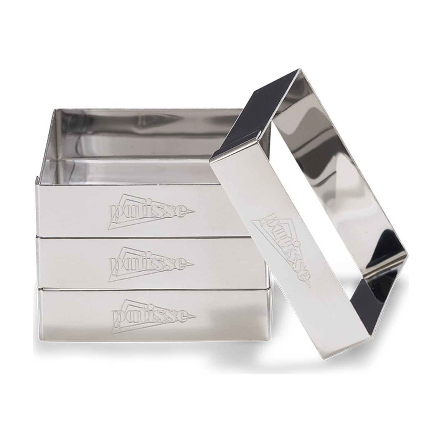 Patisse Flan Ringen Vierkant RVS 4-delig - 8 cm op witte achtergrond