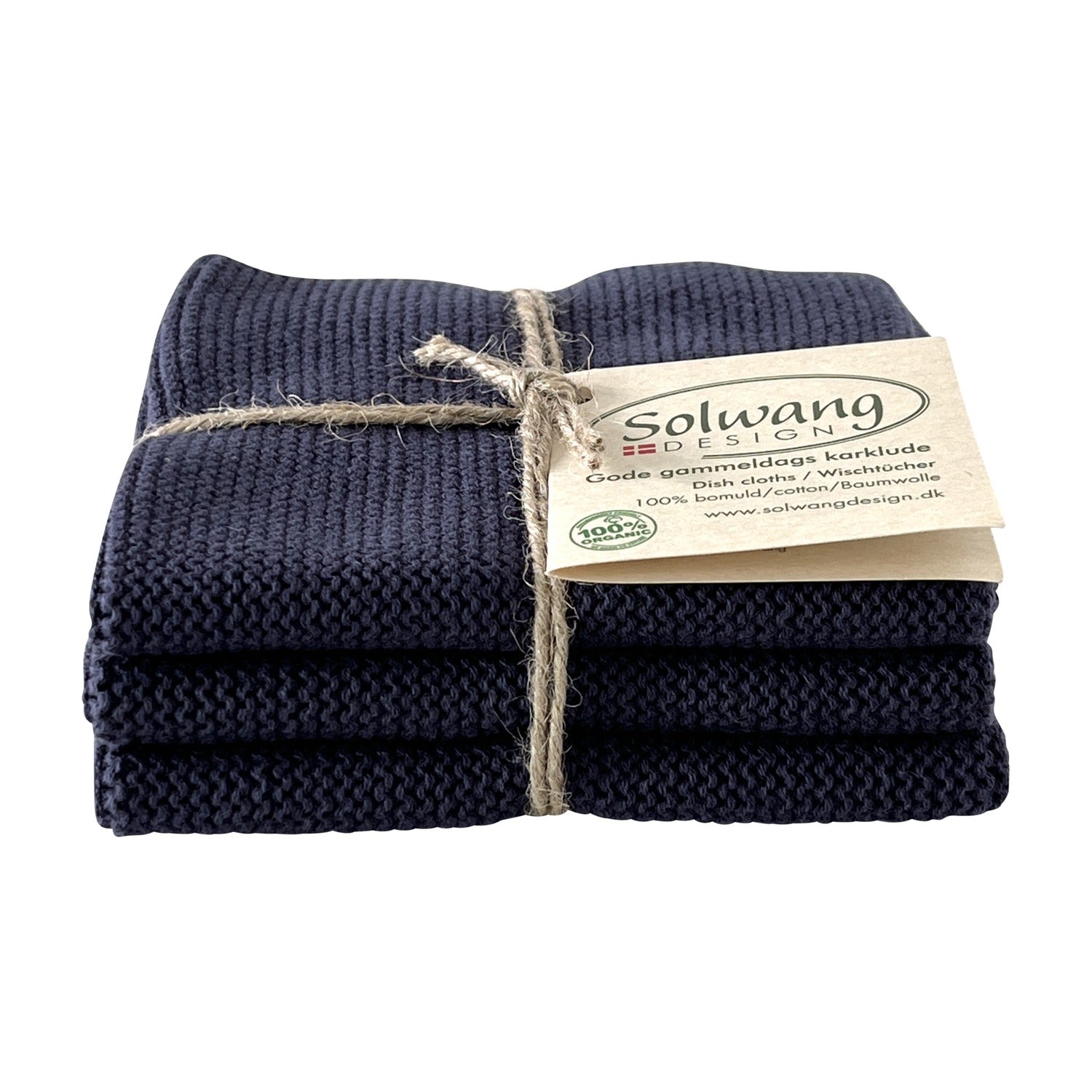 Solwang Design Vaatdoekjes set van 3 - Donkerblauw op witte achtergrond