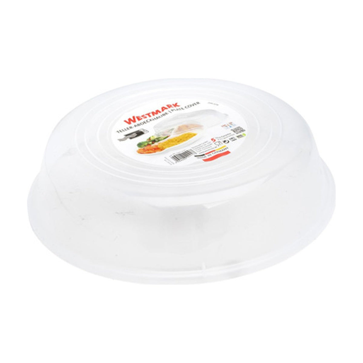 Westmark Magnetron Afdekstolp, transparant, ronde kap met productlabel op witte achtergrond