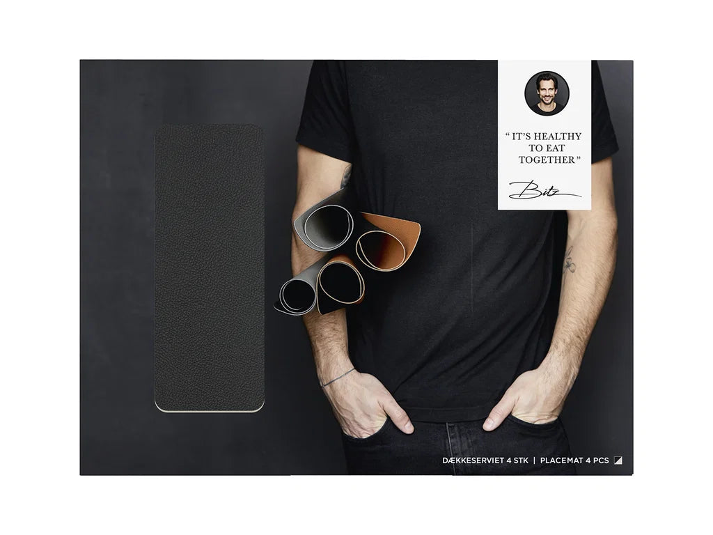 Bitz Leatherlook Placemats 4 stuks - Zwart/Crème