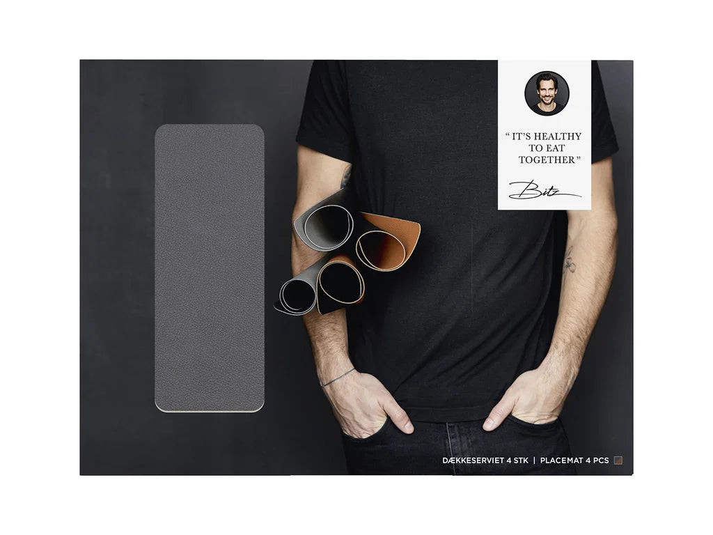 Bitz Leatherlook Placemats 4 stuks - Hout/Titanium
