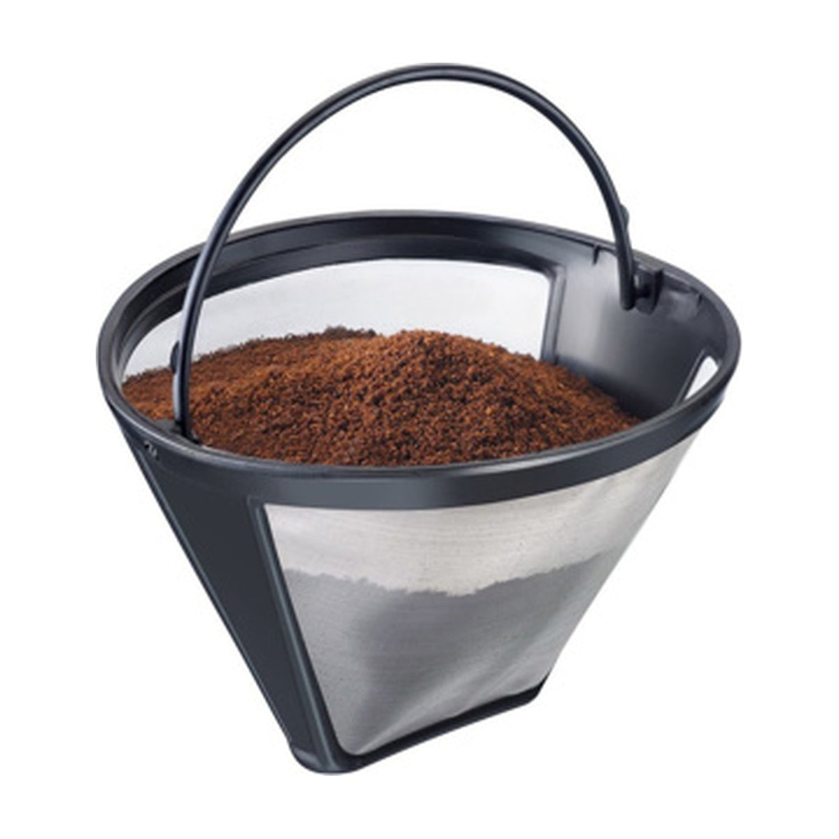 Westmark Permanente Koffiefilter, zwart met metalen gaas, gevuld met gemalen koffie