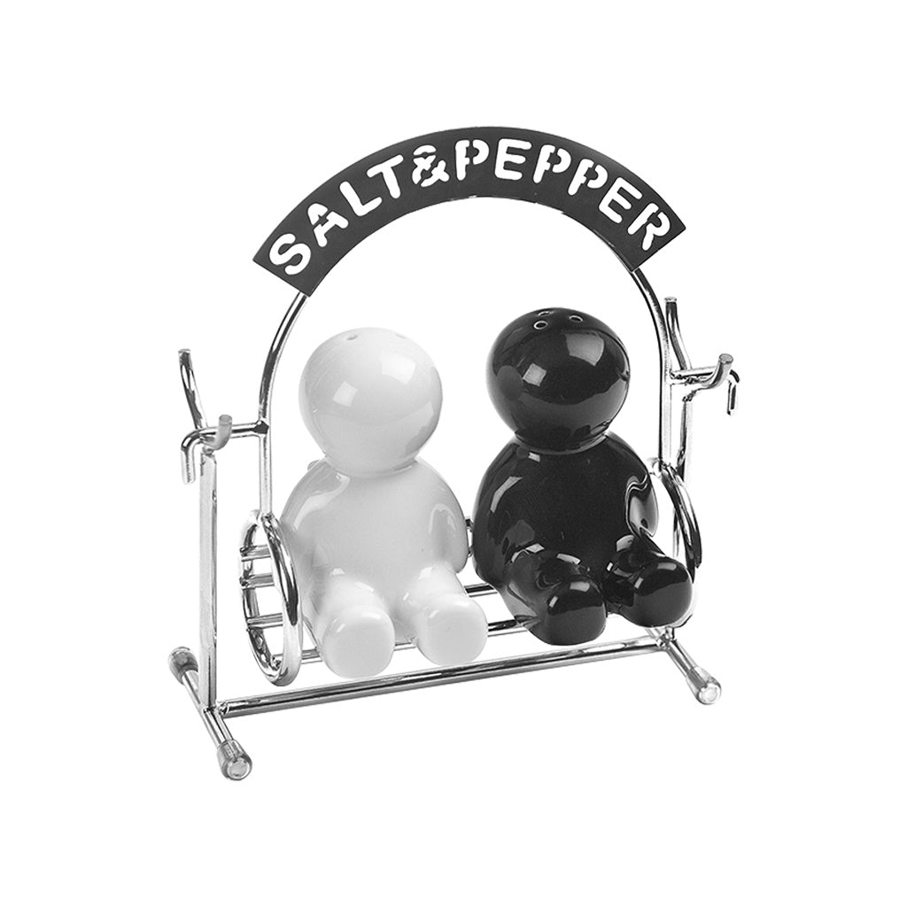 Balvi Zout- en Peperstel Zwart-Wit, zonder zout en peper op het schaaltje
