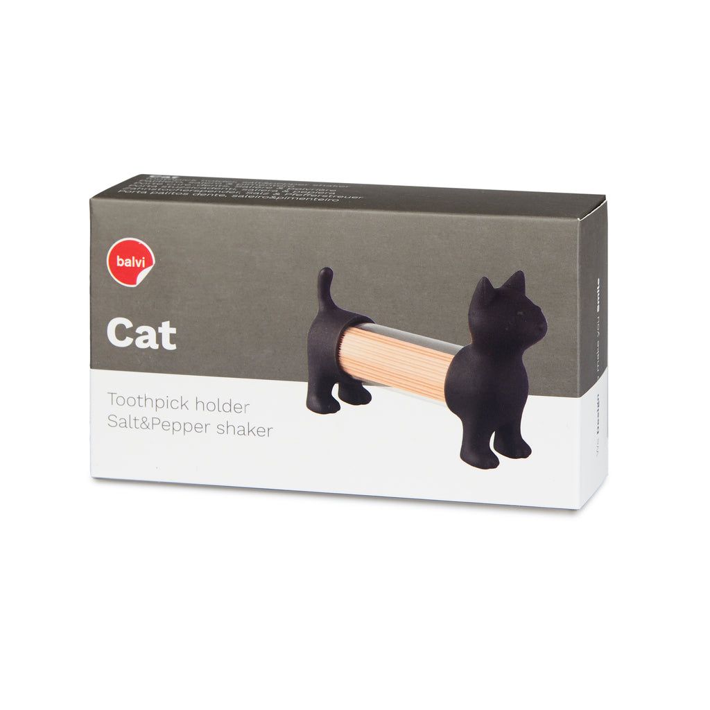 Verpakkingsdoos van de Balvi Cat tandenstokerhouder en zout-en-peperstrooier