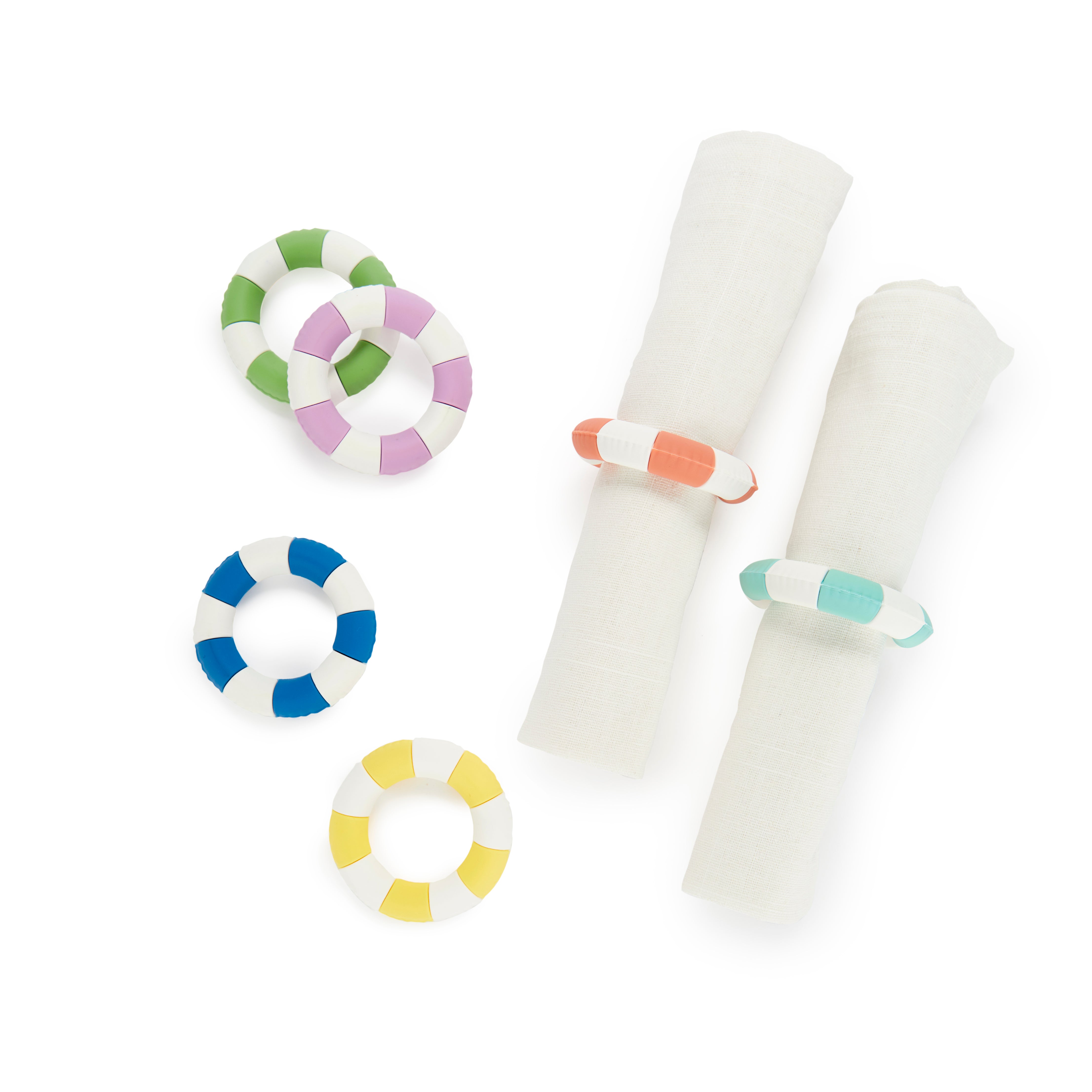 Balvi Servetringen Zwemband - 6 stuks, servetringen en opgerolde servetten samen