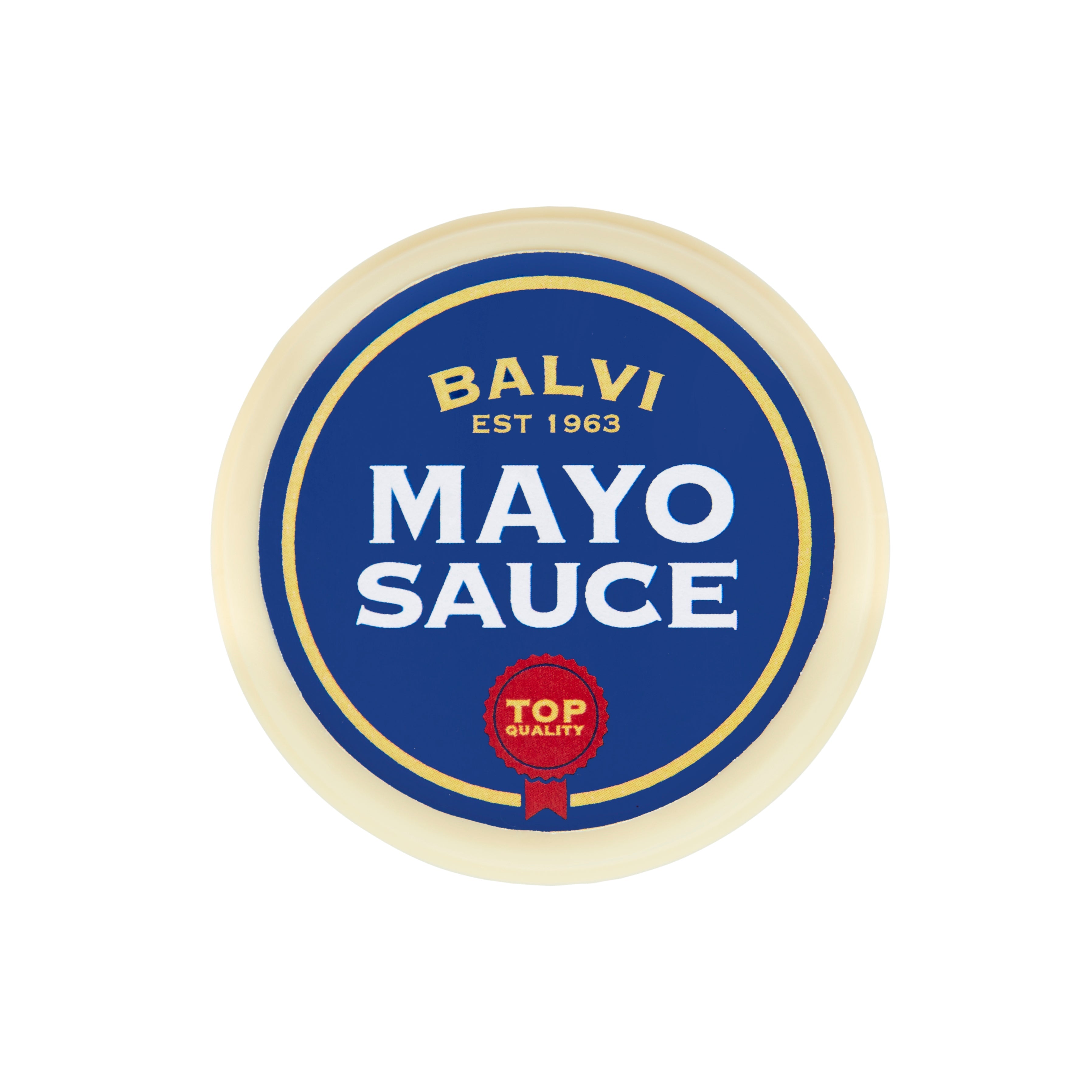 Balvi Kookwekker Mayonaise, close-up van het Mayo Sauce-etiket