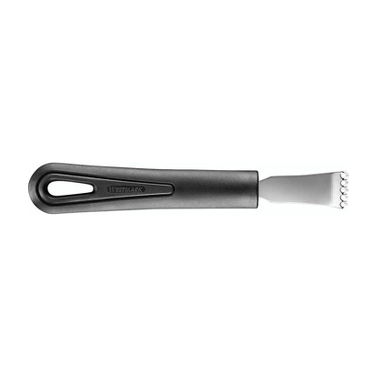 Westmark Gentle Zester, zwart, RVS zester op blisterverpakking met citroenen