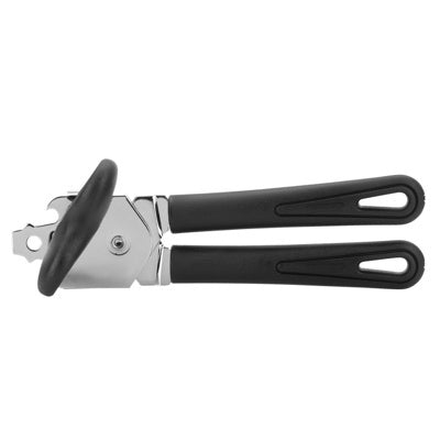 Westmark Gentle Blikopener, close-up van het snijwiel en de zwarte draaiknop
