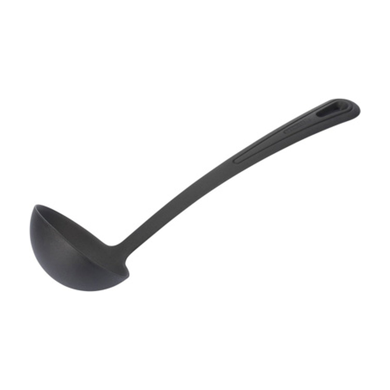 Westmark Gentle Plus Soeplepel, zwart, zwarte lepel met dieper rond schepgedeelte en gebogen handvat