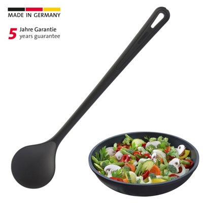 Westmark Gentle Roerlepel, zwart, volledig aanzicht naast een kom met groentesalade
