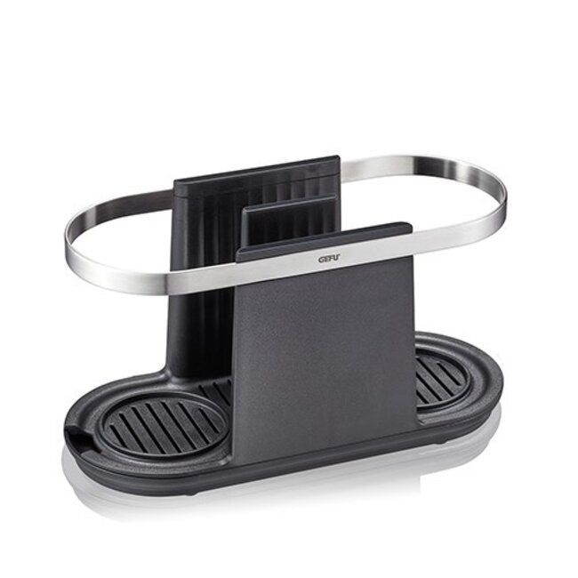 GEFU Keukenorganiser Smartline, de lege organizer zonder accessoires, met het geribbelde afdruiprooster en de verticale vakverdeler zichtbaar