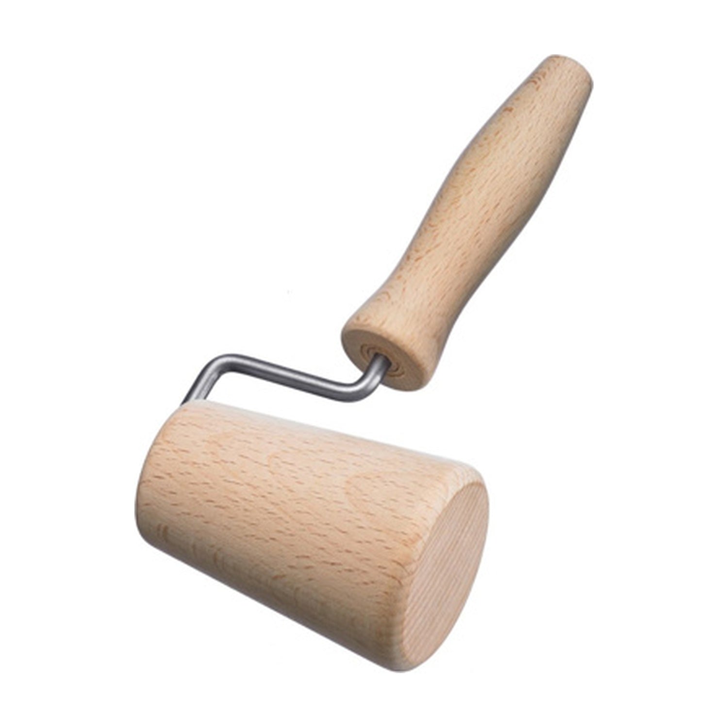 Westmark Woody Deegroller, naturel, houten deegroller met metalen handvat op witte achtergrond