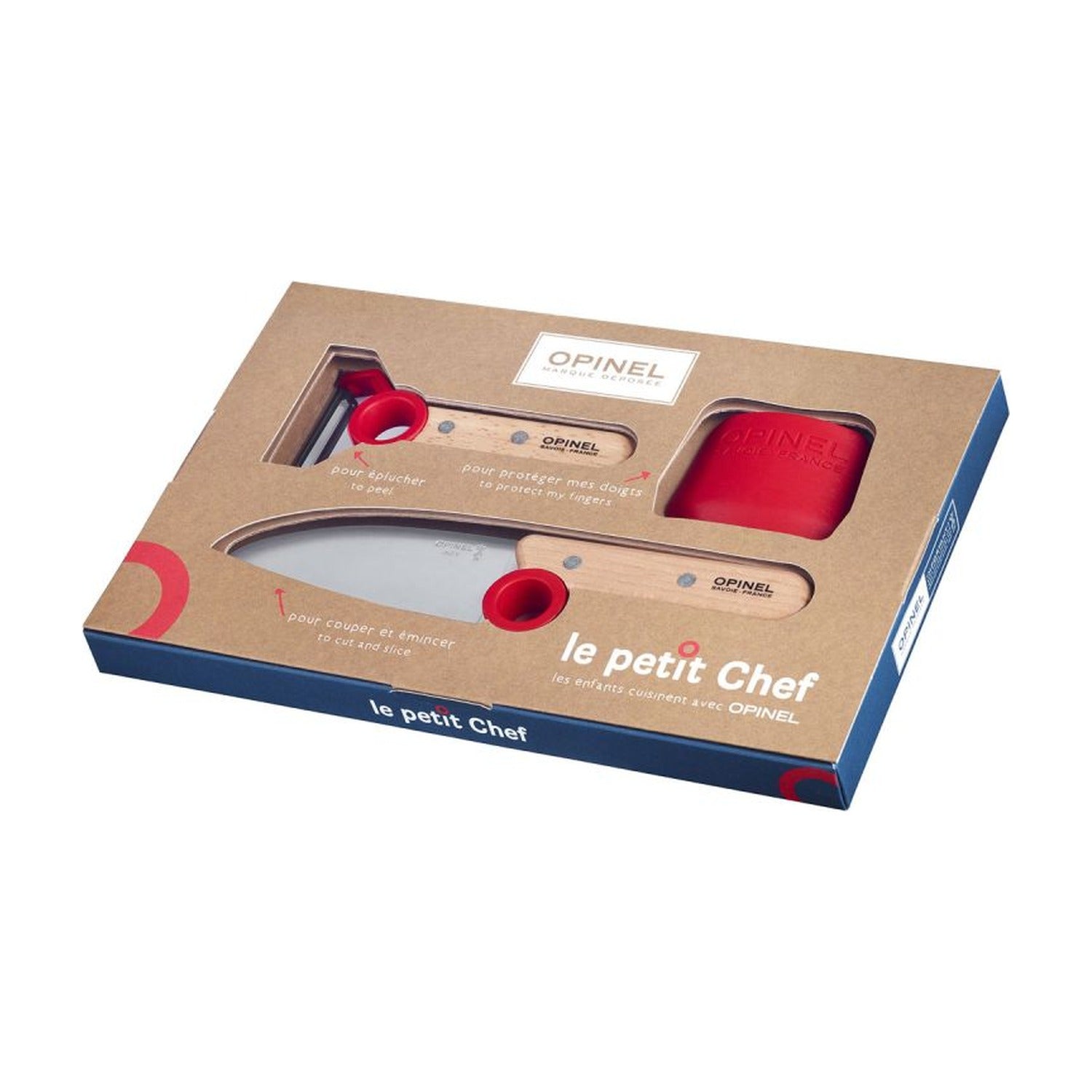 Opinel Le Petit Chef Kindermessenset 3-delig op witte achtergrond