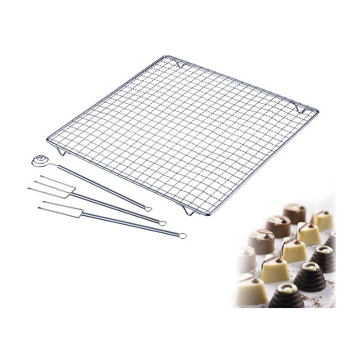 Westmark Chocolade Set 4-delig, los RVS afkoelrooster met vier verschillende prikstaafjes ernaast