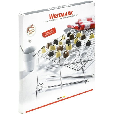 Westmark Chocolade Set 4-delig, verpakking op doos met foto van pralines op het rooster