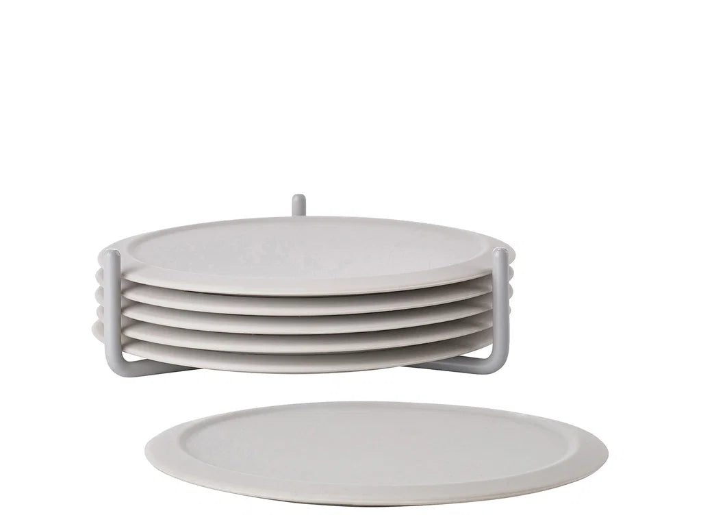 Zone Denmark Glazen Onderzetters in Houder - Warm Grey