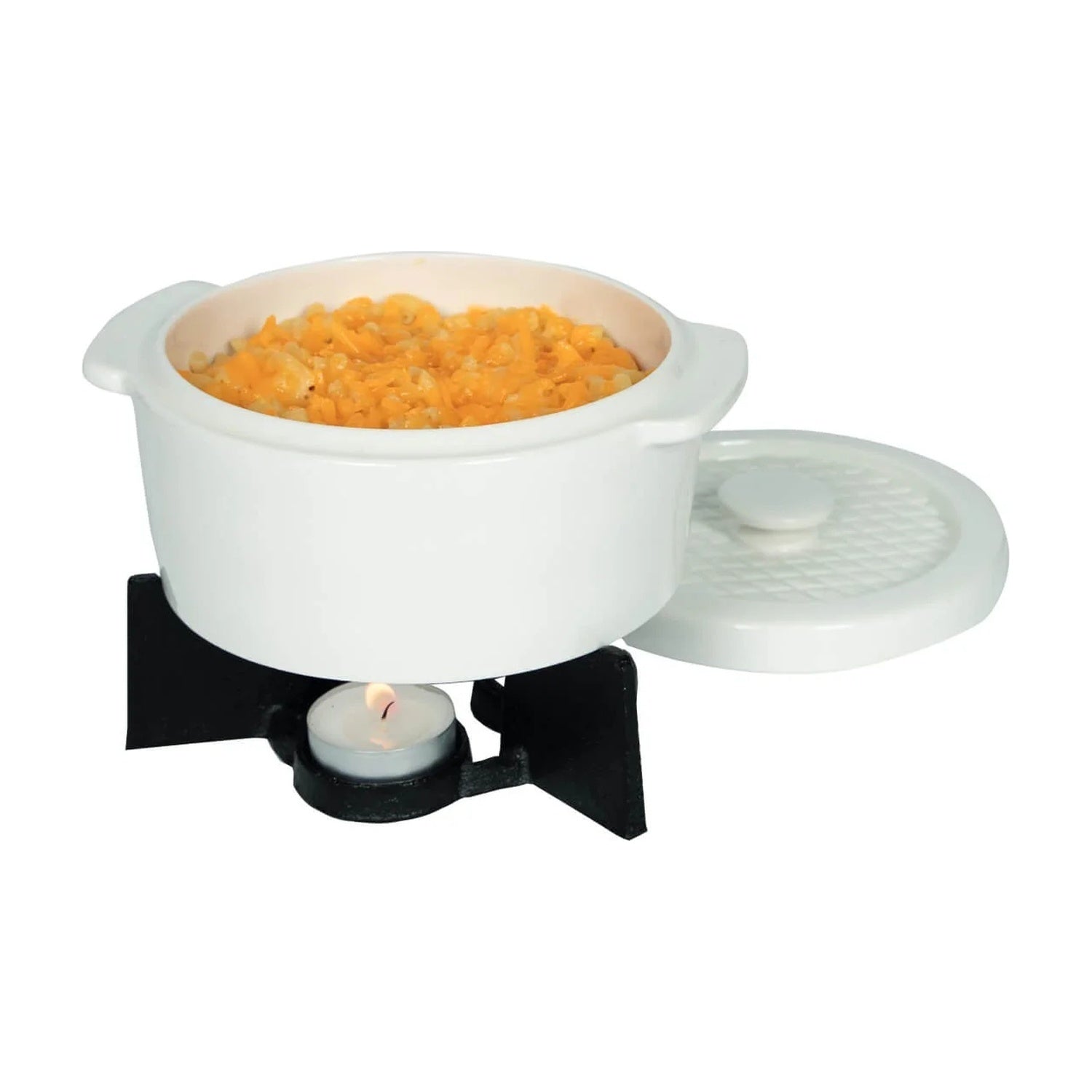 Boska Cheese Baker L op witte achtergrond, gevuld met een oranje ovenschotel