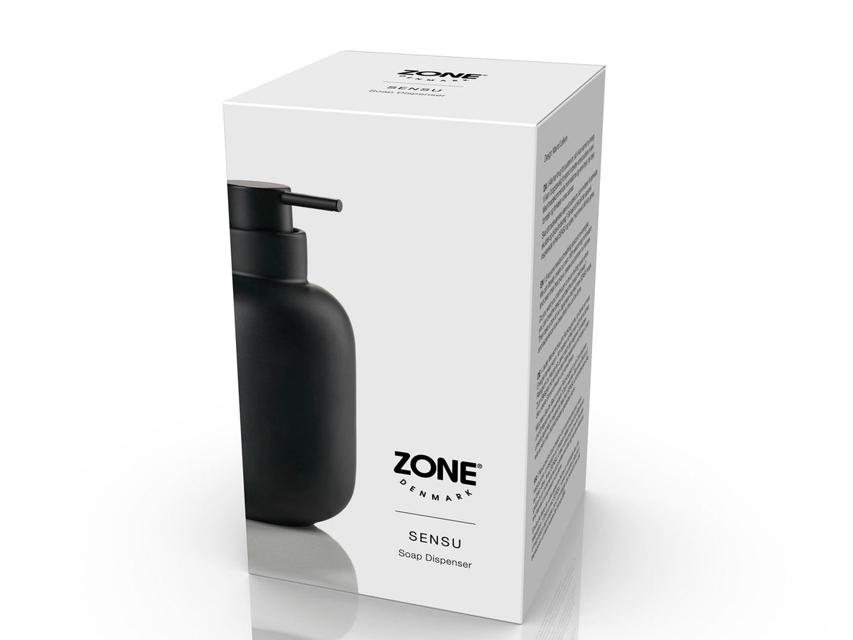 Verpakking van de Zone Denmark Sensu Zeepdispenser, voorkant met productfoto