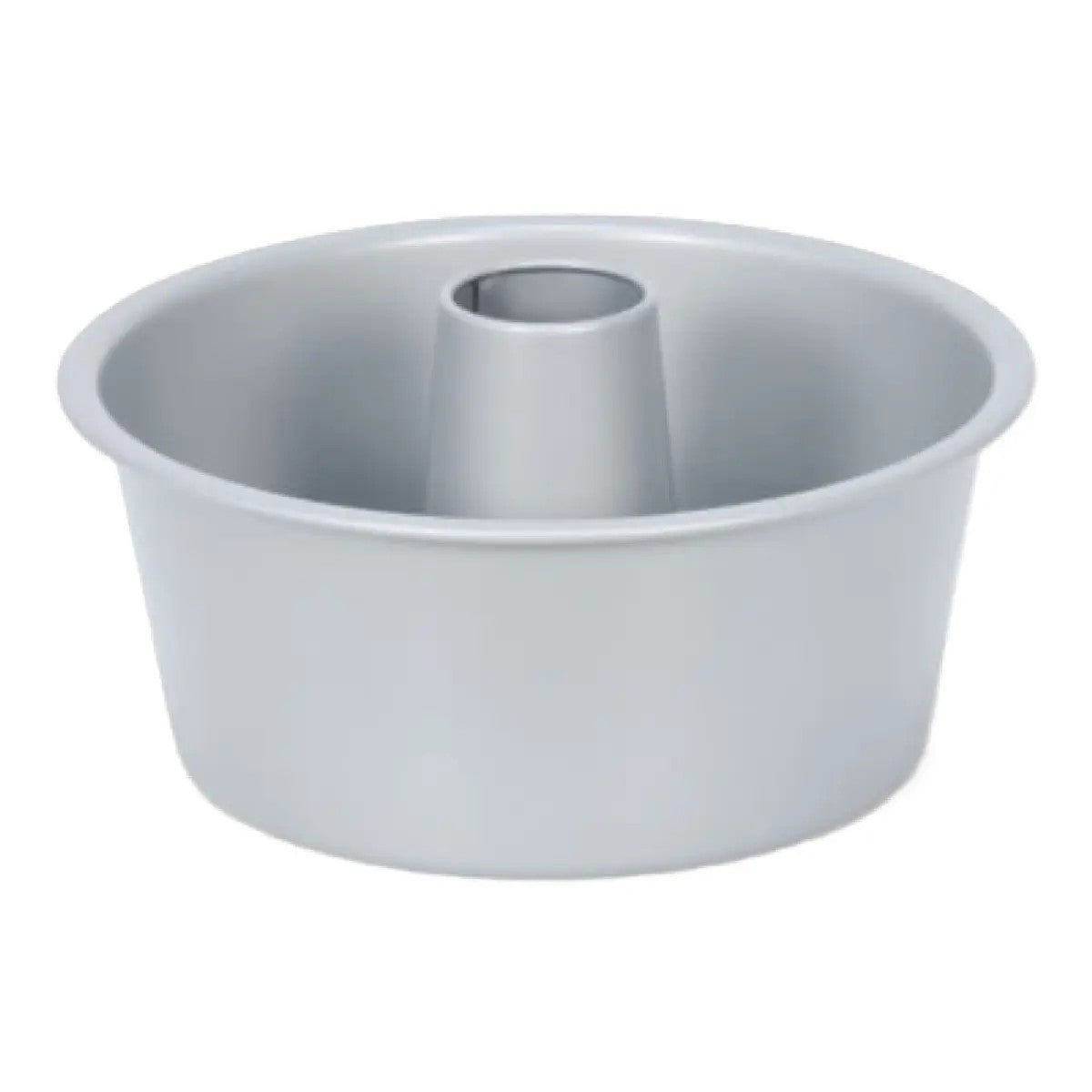 Patisse Silver Top Chiffon Bakvorm - 23 cm op witte achtergrond, ronde vorm met een hoge buis in het midden