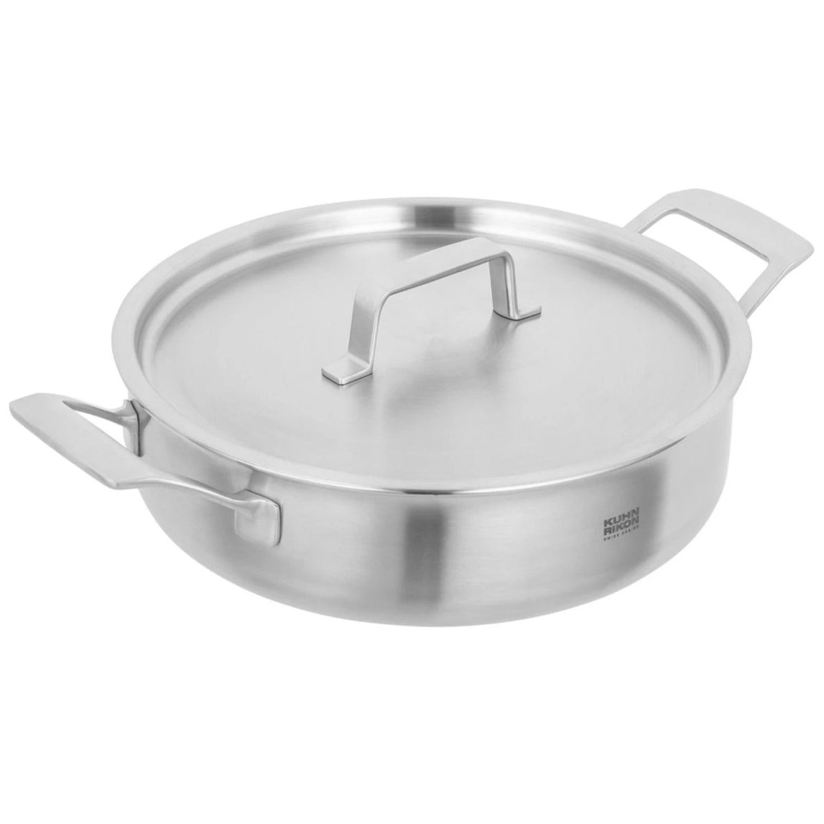 Kuhn Rikon Culinary 5-Ply chefpan 28 cm met deksel en twee stevige zijhandvatten, vrijstaand tegen een lichte achtergrond.
