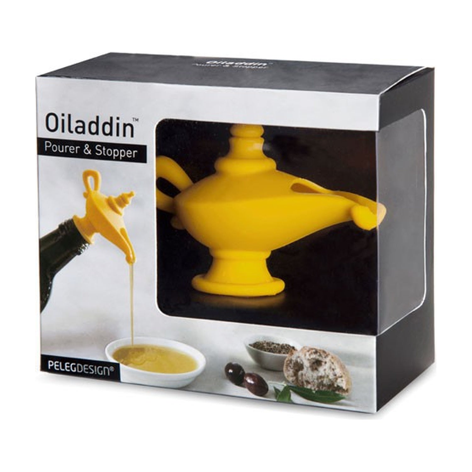 Peleg Design Oiladdin Olieschenker en Stopper op witte achtergrond