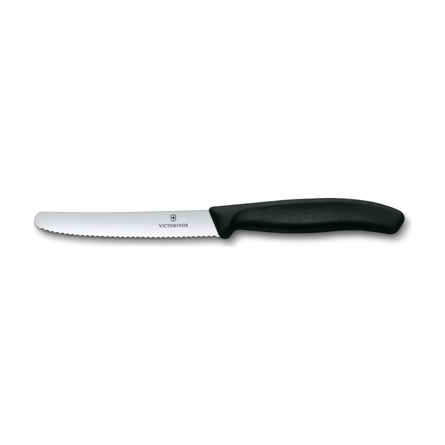 Victorinox Gekarteld Tomatenmes Zwart - 11,5 cm op witte achtergrond