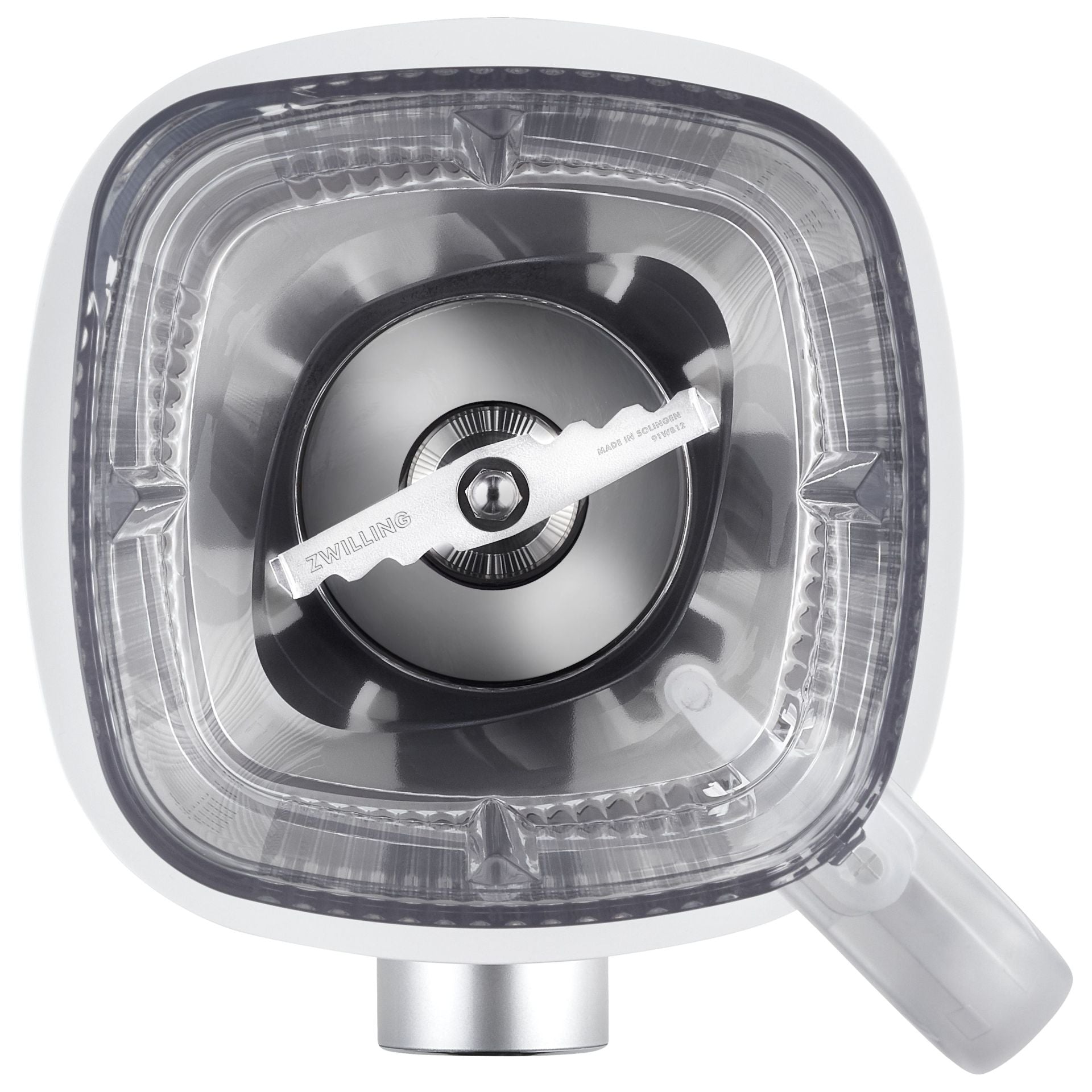 Close-up van het mes onderin de kan van de Zwilling Enfinigy Blender Pro