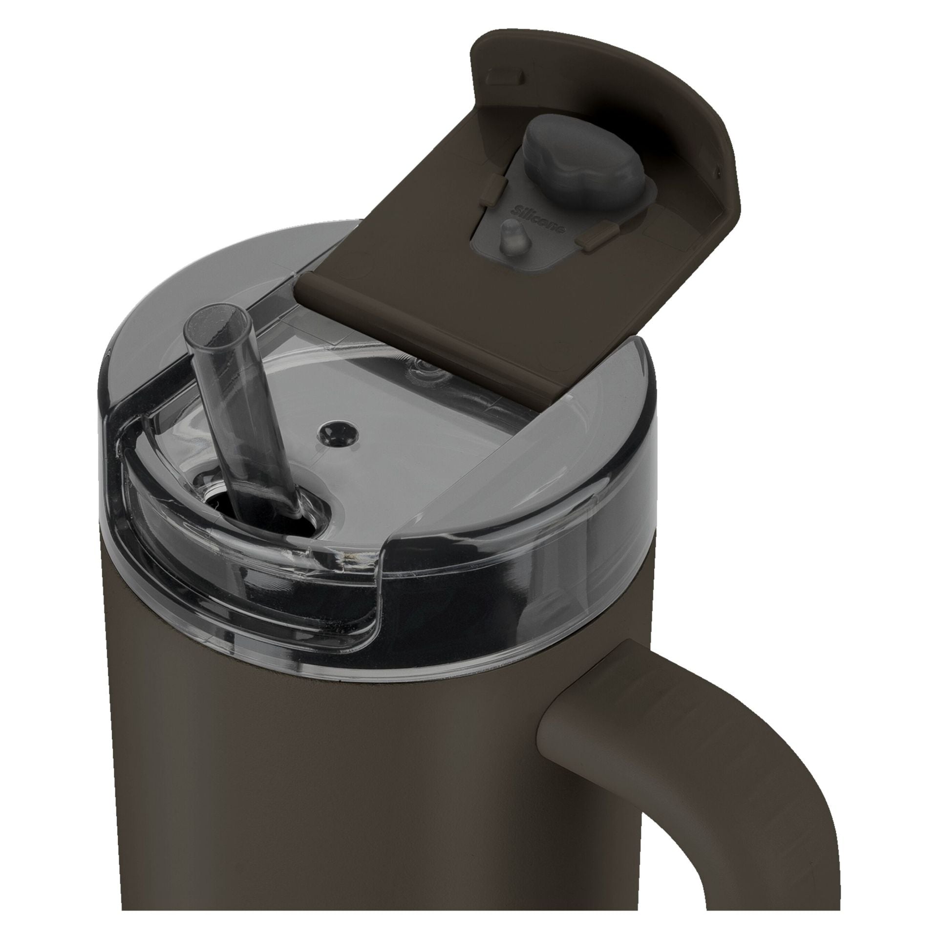 Close-up van de open dop met rietje van de Zwilling Thermo Plus Thermobeker