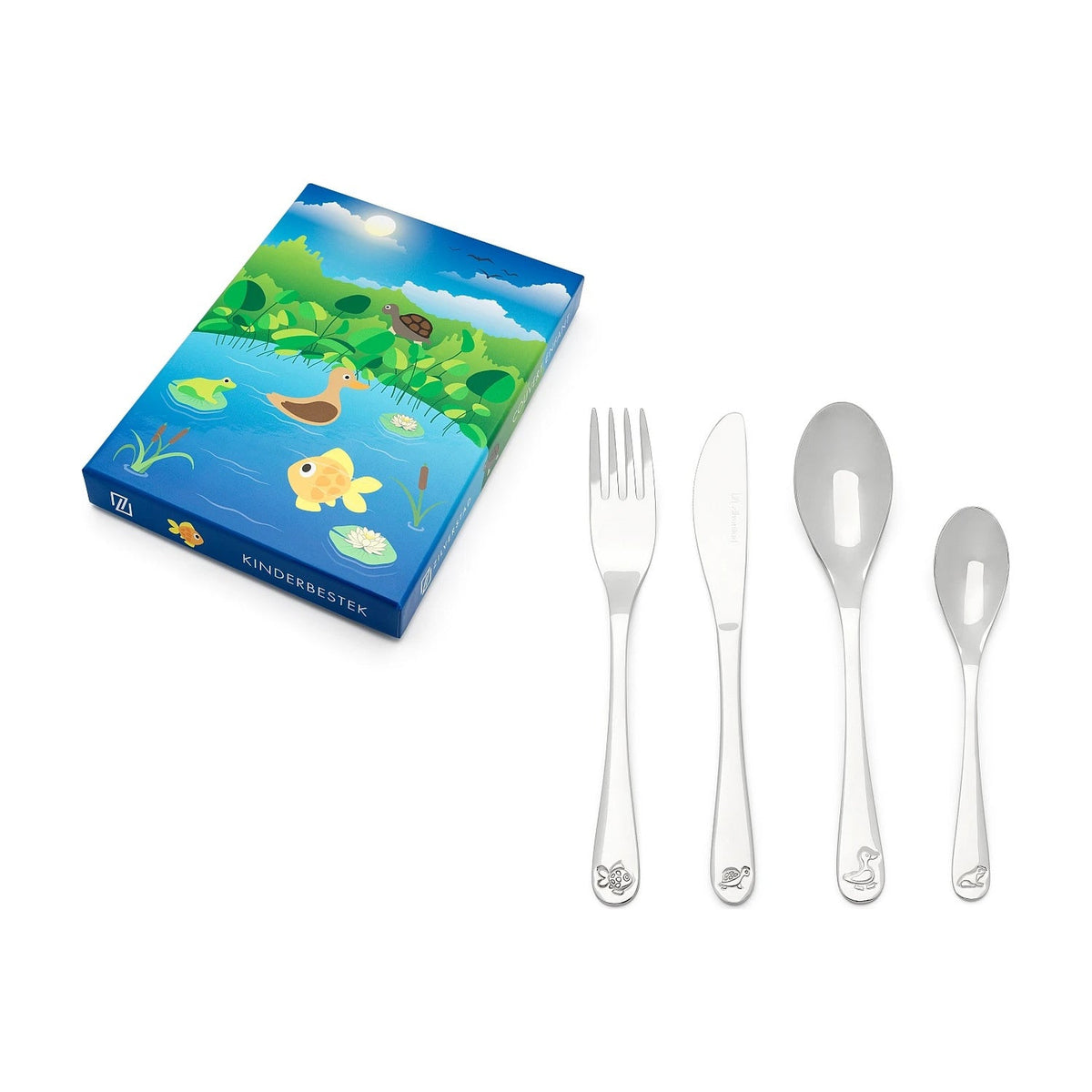 de geschenkdoos met het vierdelige bestek ernaast uitgelegd