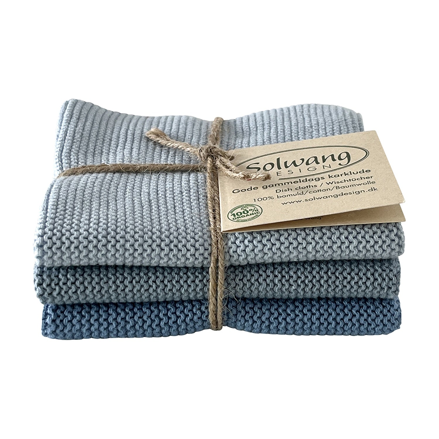 Solwang Design Vaatdoekjes set van 3 - IJsblauw Combi op witte achtergrond