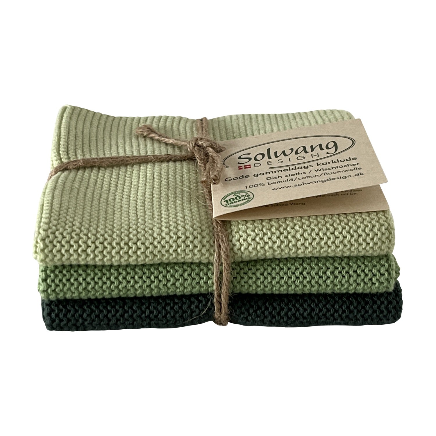 Solwang Design Vaatdoekjes set van 3 - Forest Green op witte achtergrond