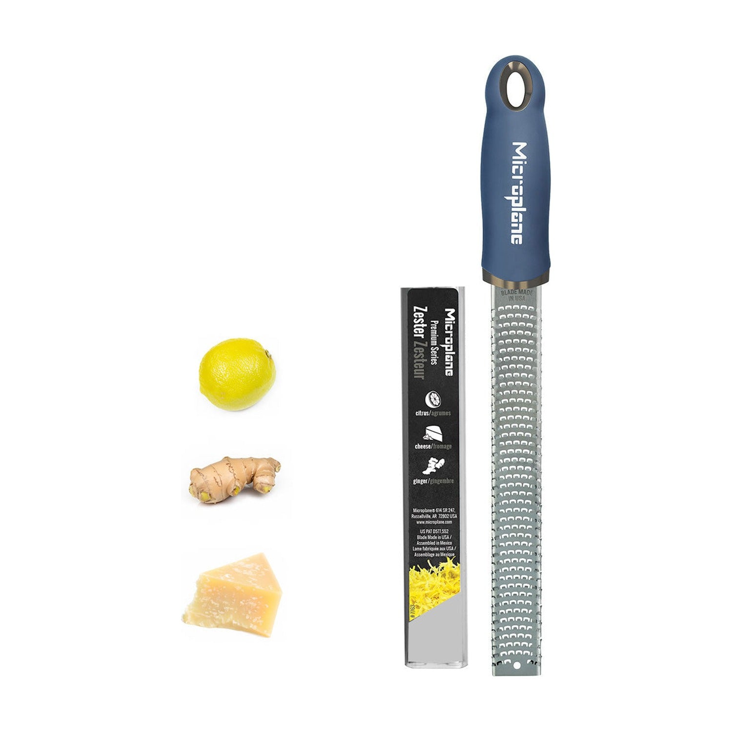 Microplane Premium Zesteur - Denim Blue op witte achtergrond
