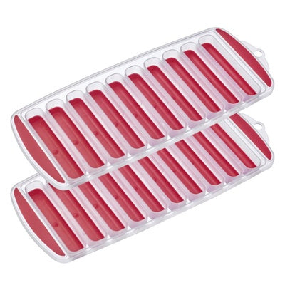 Westmark Stixx Ijsblokjesvorm, twee rood-witte trays met langwerpige ijsstickvakjes gestapeld