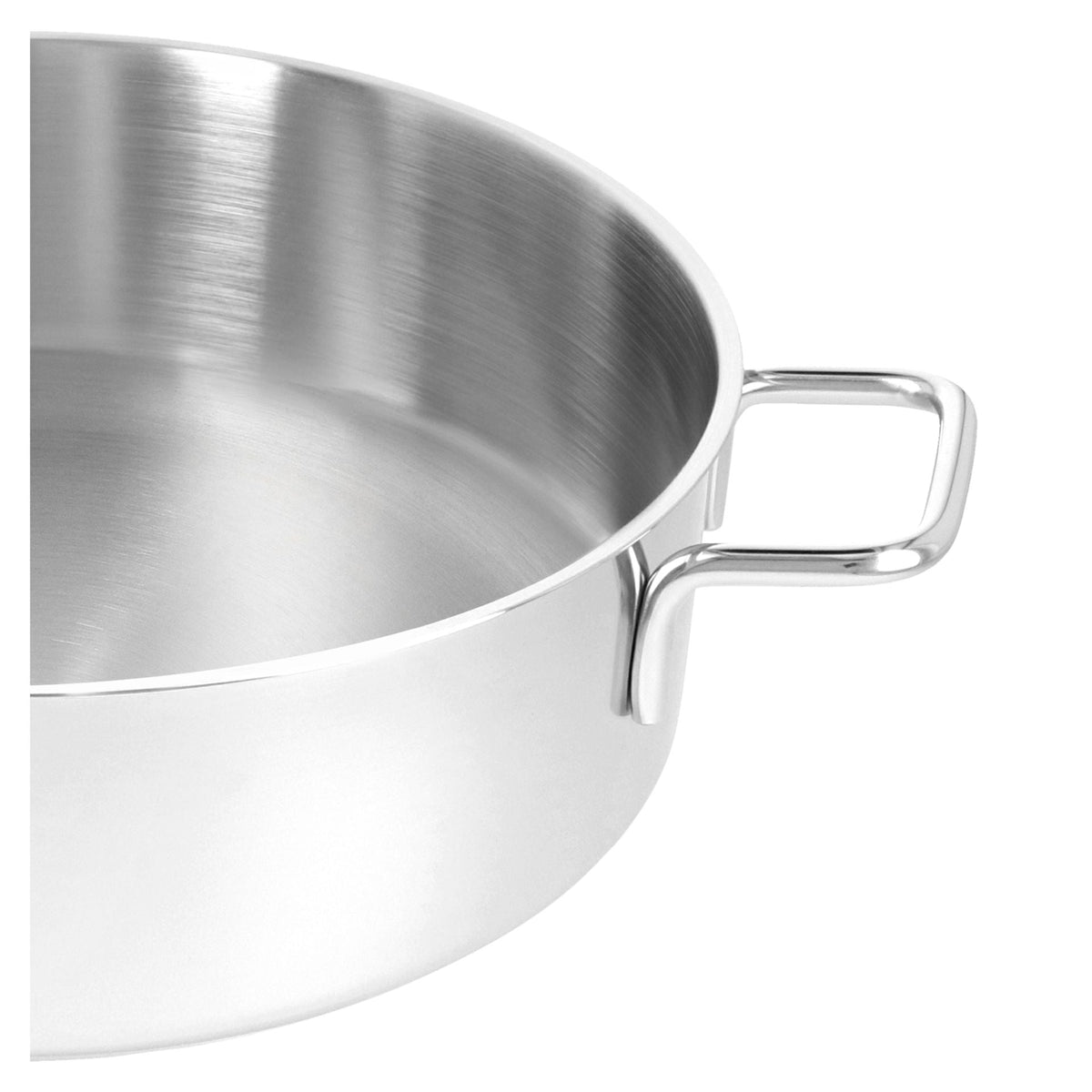 Detailopname van het handvat en de binnenkant van de Demeyere Apollo 7 Kookpan 24 cm