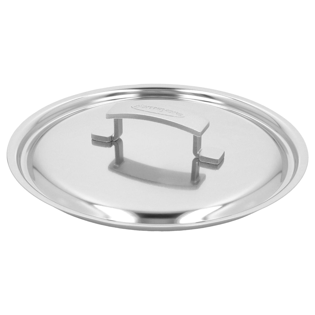 Los deksel van de Demeyere Industry 5 Kookpan met Demeyere-logo op de knop