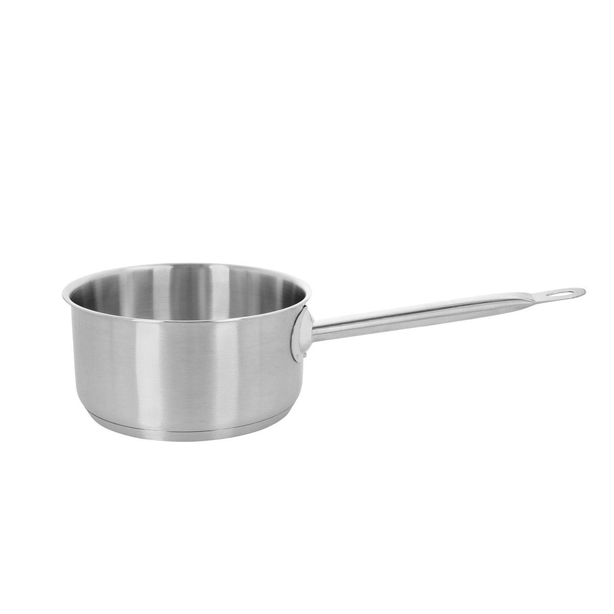 Demeyere Classic Pro 3 Steelpan 18 cm met lange steel, zijaanzicht op witte achtergrond